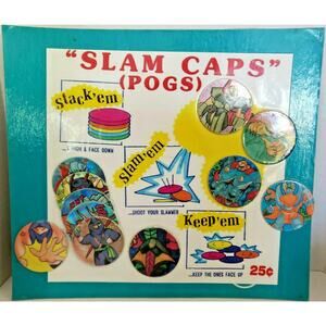 Slam Caps‎ Assorted Colorful Pogs Toys Gumball Vending Machine Disp Card #17
